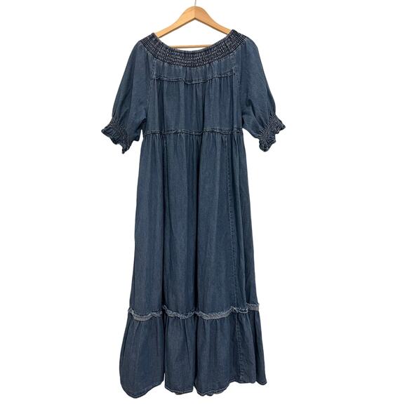 Free People Maxi Dress Womens XL Blue Boho Chic Cottagecore Whimsy Cowgirl - Picture 2 of 15